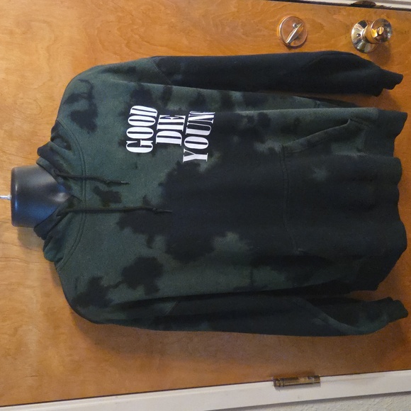 Assholes Live Forever Good Die Young Tye Dye Green/Black Hoodie Size Large - Picture 4 of 6